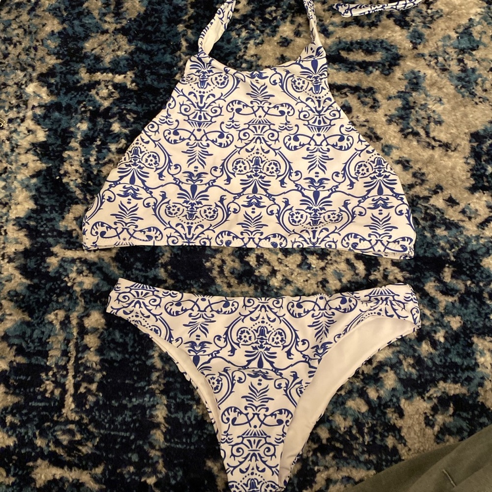 White and blue pattern Bikini